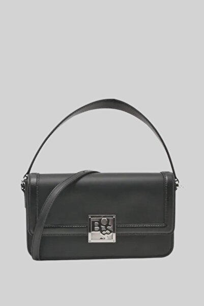 BOSS Kadın Metal Marka Tokalı Deri Omuz Çantası Siyah