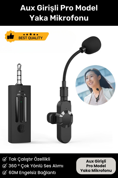 Noriyen Pro Model Aux Girişli Kablosuz Yaka Mikrofonu Influencer Youtuber Tik...