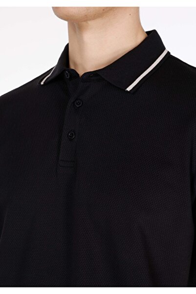 Colin's Regular Fit Polo Neck Jacquard Men's Black Short Sleeve T-Shirt