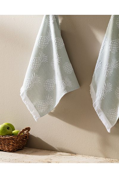Madame Coco Thrope Cotton Kitchen Towel Set - Mint Green