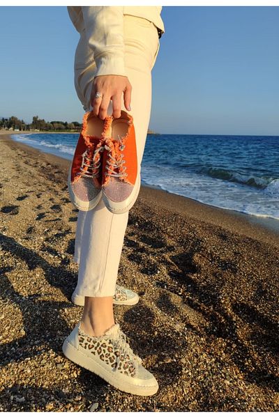 FHM AYDOGDU Alaçati Tasseled Stone Lace Sports Shoes - Orange
