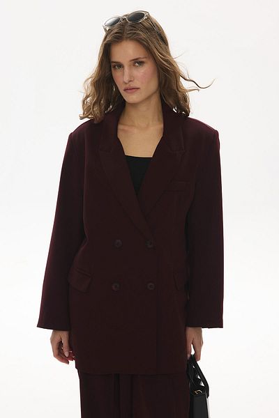 Hooopstore Jachetă Blazer Roșu Claret Texturat