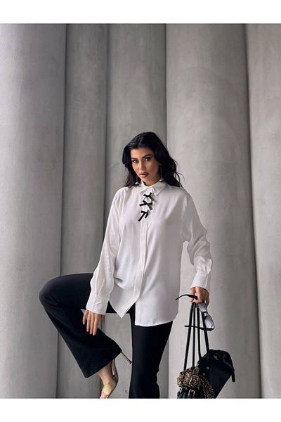 Kısmetin Butiği Women's Flosh Satin Fabric Bow Detailed Shirt New Collection