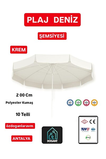 Çiçek Şemsiye Dogant Eğilebilir Branda Kumaş Krem Plaj Havuz Bahçe Balkon Şem...