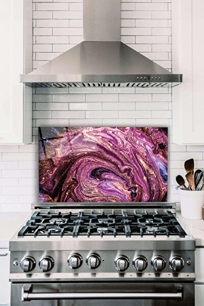 Vosevu Purple Gold Glitter Glass Stove Back Protector, Heat Resistant, Counte...