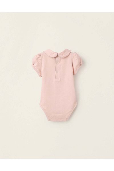 Ziddy Bodysuit with Peter Pan Collar for Newborn Girls, Pink