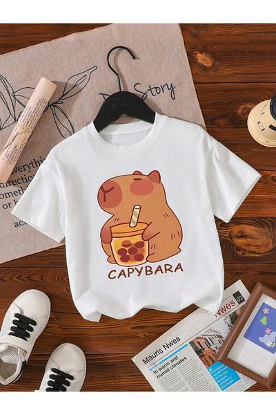 Afternoon Kids Tricou alb pentru fetiță „Capybara” cu imprimeu în față