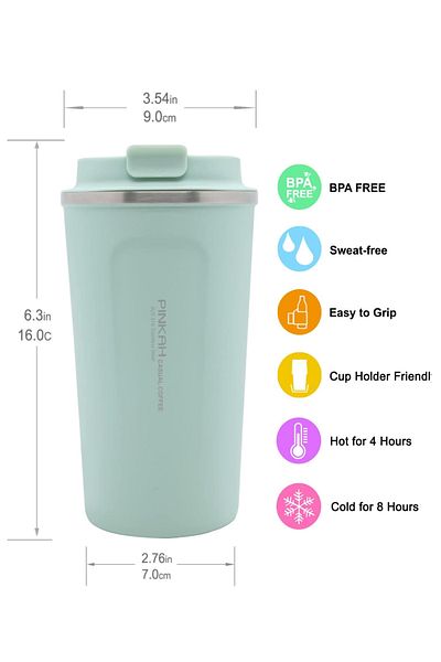 GLANCE Pınkah Mint Green Stainless Steel Coffee Thermos 510 ml