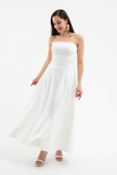 Lafaba Women's White Strapless Neck Midi Dress