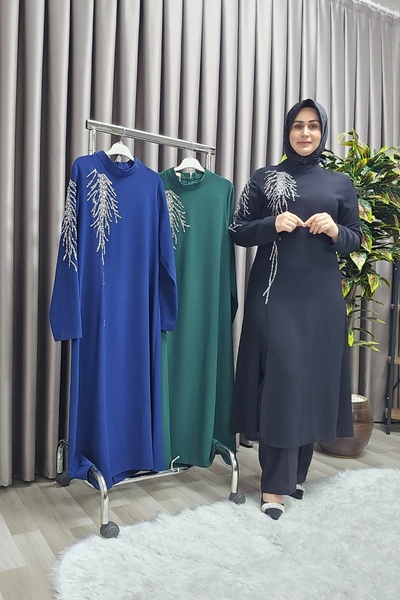 Elmas Tesettür Γυναικεία Ρούχα Μασούρι Μεγάλου Μεγέθους Βραδινό Φόρεμα Γαϊέ Σετ δύο τεμαχίων