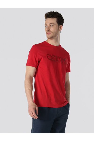 Colin's Men's Short Sleeve T-Shirt - Crew Neck, Printed, Red, Regular Fit Cl 1058133