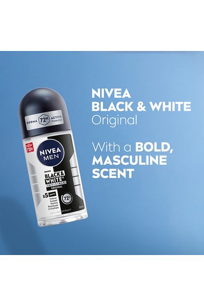 NIVEA مزيل عرق أصلي غير مرئي من MEN Black & White للرجال، رول أون، 50 مل