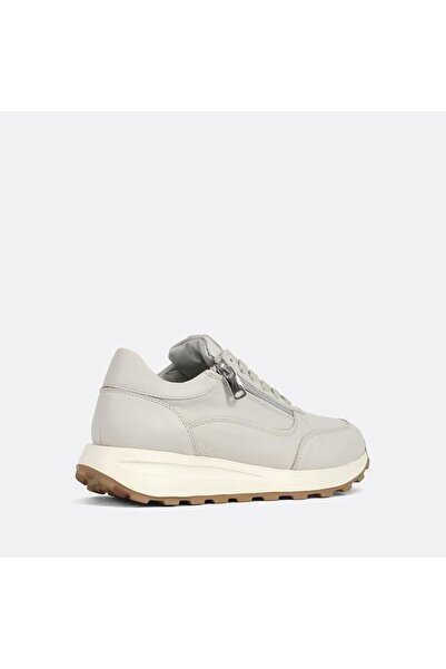 Celal Gültekin Kadın Bej Bağcıklı Fermuarlı Deri Sneaker