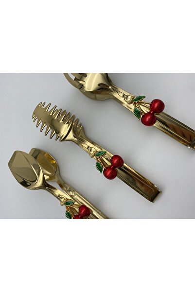 Fiyakalı Ürünler Atölyesi Gold Tongs Set |   18/10 Stainless Steel |   Cherry Salad |   Pasta and Pasta Presentation Presentation