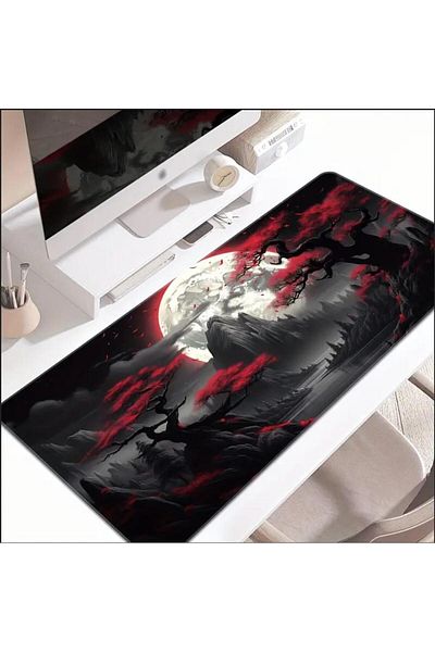 sgeteknoloji 70X30 cm Dark Red Moon Themed Non-Slip Base Speed Surface Gamer Mouse Pad Gaming