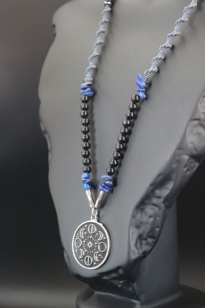 magıcgrange Lazurit, Hematite and Moon Phases Necklace - with Easy Breaking Tip
