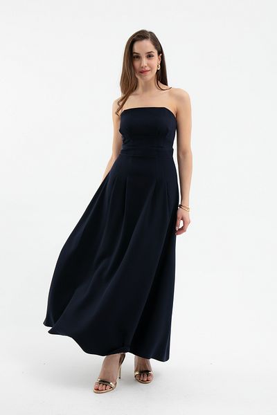 Lafaba Women's Navy Blue Strapless Neck Midi Dress