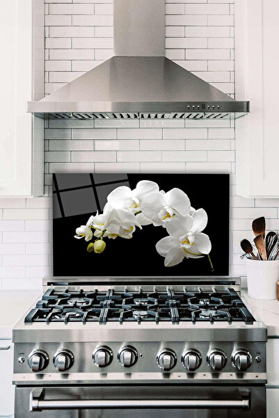 Vosevu واقي خلفي للموقد من زجاج الأوركيد الأبيض، مقاوم للحرارة، مدمج لحماية ا...