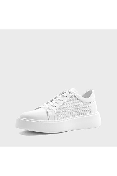 Celal Gültekin Erkek Beyaz Bağcıklı Kalın Tabanlı Deri Sneaker