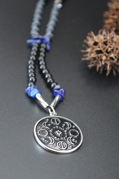 magıcgrange Lazurit, Hematite and Moon Phases Necklace - with Easy Breaking Tip