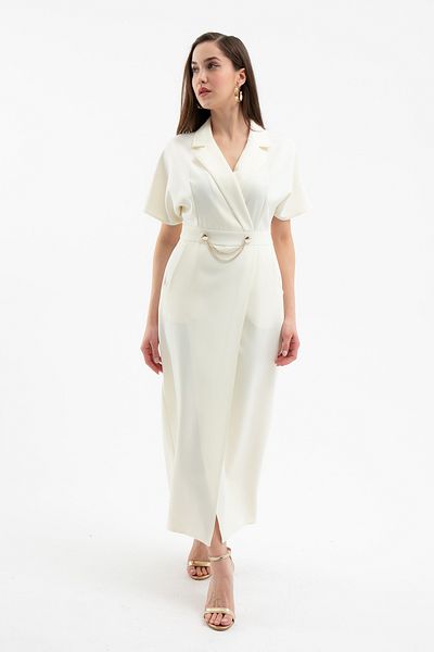 Lafaba Women's Beige Accessory Detail Midi Dress