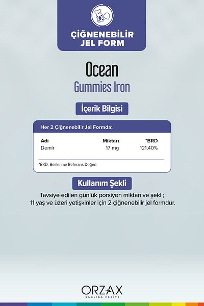Ocean OrzaxOceanGummies - 60 Pieces of Removable Gel Form with Iron, Food Supplement - Mfreyon01082