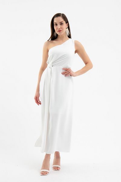 Lafaba Women's White One Shoulder Midi Dress