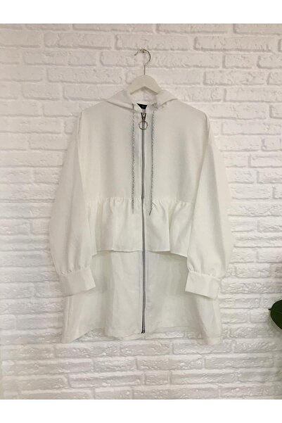 Butik Eylül ,Kapüşonlu Fermuarlı Fırfır Detaylı Tunik Gömlek