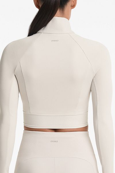 Oysho Comfortlux rib long-sleeved crop T-shirt with zip