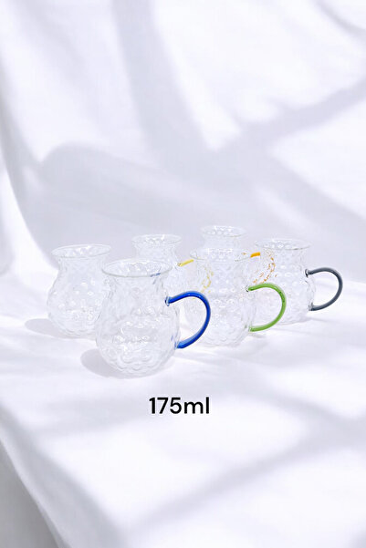 Kitchen Way Renkli Kulplu Cam Üzüm 175ML Keyfi Ala İnci 6 Lı Boncuk Desenli Borosilikat Bardak Seti KW-635