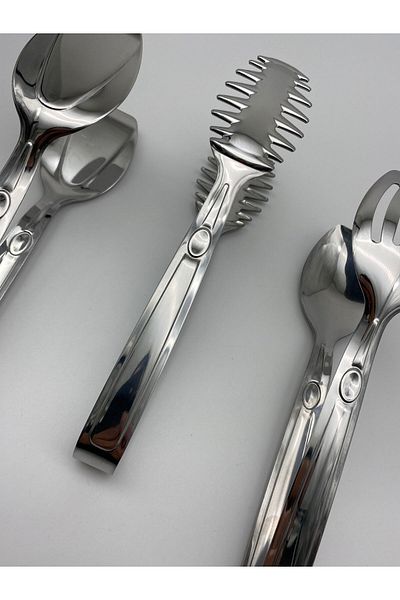 Fiyakalı Ürünler Atölyesi Silver Salad, Pasta and Cake Serving Serving Tongs, Stainless Steel Food Tongs Set