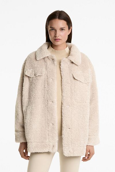 Oysho Faux fur jacket with front pockets