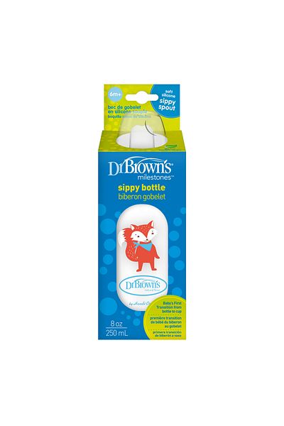 Dr.Brown's 8 oz/ 250 ml PP Narrow Mouth + Sippy Bottle Cup, Fox, Single Pack