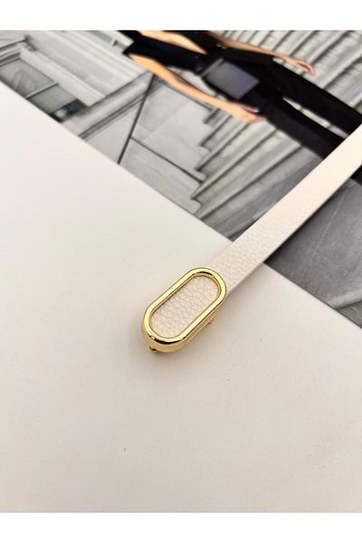 MODAM HİFA Imported Oval Gold Buckle Thin Women Belt Trouser Belt Dress Belt Shirt Belt Coat Belt