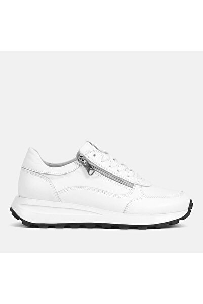 Celal Gültekin Kadın Beyaz Bağcıklı Fermuarlı Deri Sneaker
