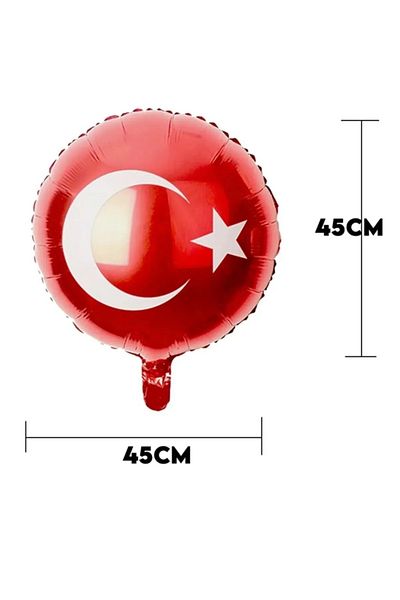 asöy Flag Foil Red Balloon National Holiday Turkish Flag Printed April 23 Flag Balloon 45cm 1Pc