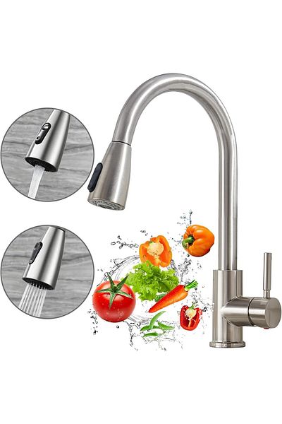 COOYA Kitchen Faucet, with Pull Down Sprayer, Hot and Cold with 2 Modes, Single Handle High Arc