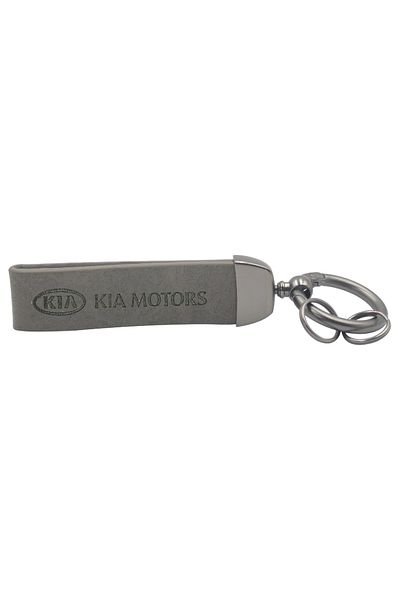 Kia Motors Car Keychain - PU Leather, Gray, Universal Fit