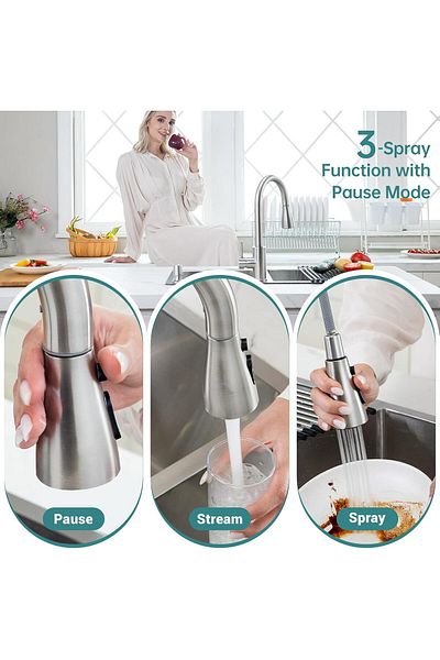 COOYA Kitchen Faucet, Single-Handle, with Pull Down Sprayer 3 Modes, S304 Stainless Steel