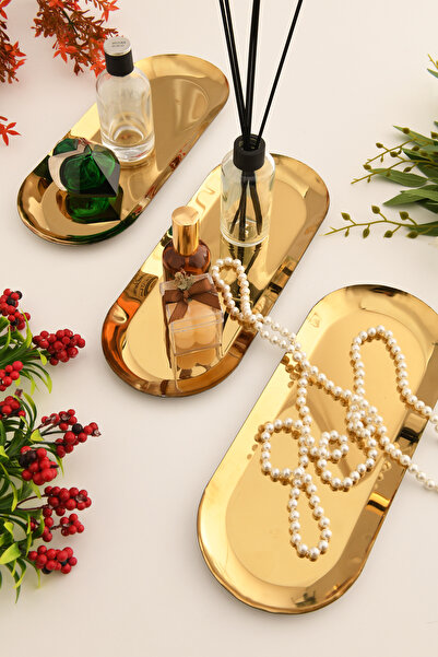 AKSESUAR EVRENİ Barel Paslanmaz Oval Sunum Tepsisi 3 Lü Takım