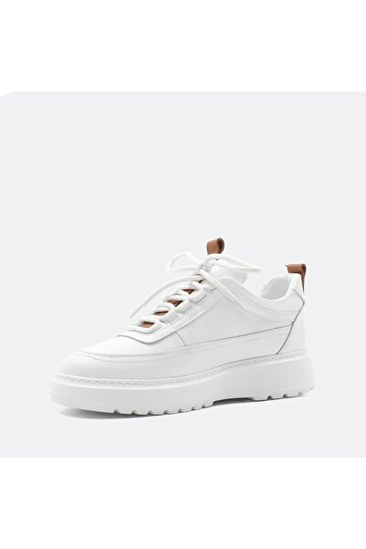Celal Gültekin Erkek Beyaz Bağcıklı Kalın Tabanlı Deri Sneaker