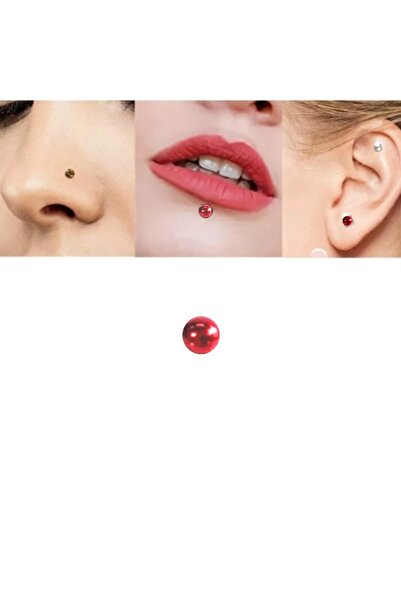TakıConcept Deliksiz Mıknatıslı Top Dudak Kulak Fake Kırmızı Renk Piercing