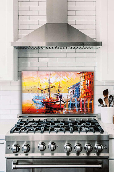 Vosevu Glass Stove Back Protector Sailboats - Heat Resistant Kitchen Guard
