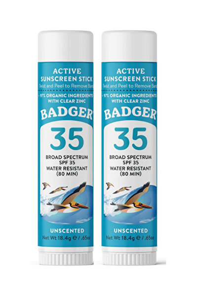 Badger مجموعة من قطعتين من عصا واقي الشمس غير المعطرة (الأزرق).