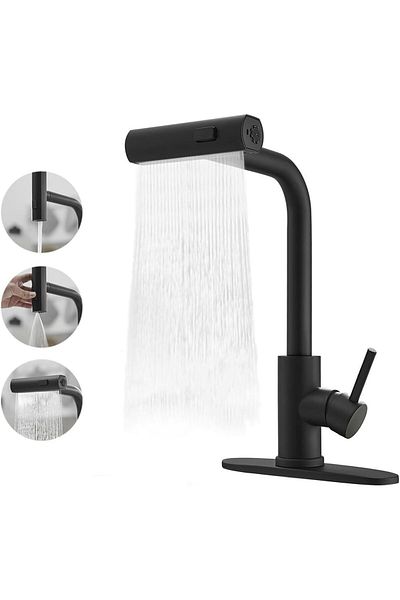 COOYA Water Tap, with Pull Down Sprayer, with 3 Spray Modes, 360°Swivel Single Lever, for Kitchen