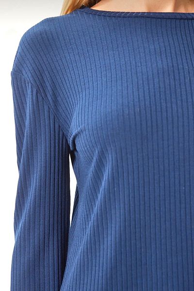 ModaAyşeli Blue Corded Slit Sax Blue Bottom Top Set Ay102