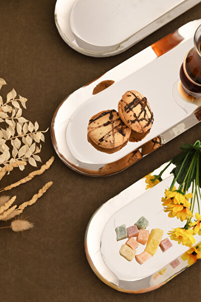 AKSESUAR EVRENİ Barel Stainless Oval Presentation Tray Set of 3