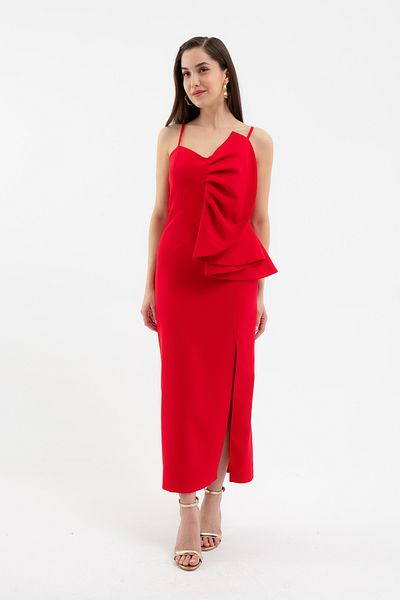 Lafaba Women's Red Hanging Neck Detailed Midi Dress