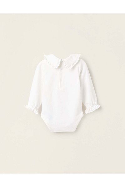 Ziddy Bodysuit with Frills for Newborn Girls, White