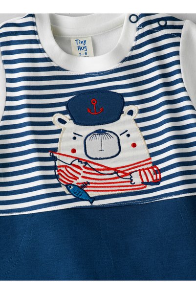 Basicxx Baby Boy Blue Striped Sailor Bear Onesie